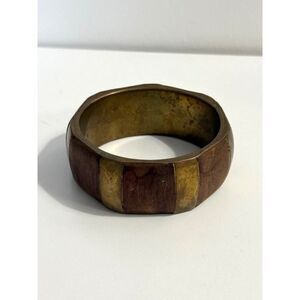 Vintage Wood and Brass Bangle Bracelet